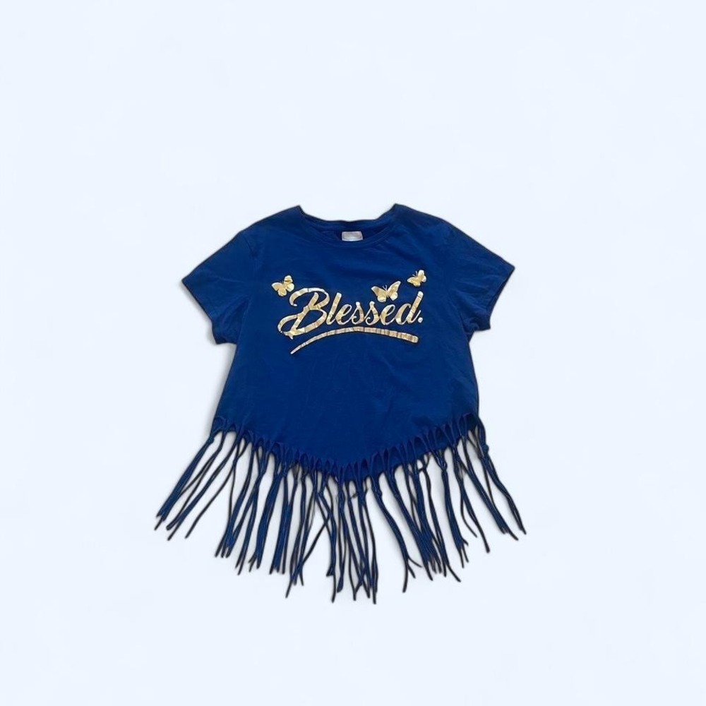 Cropped tee with fringed hem size 1X by Fashion of New York